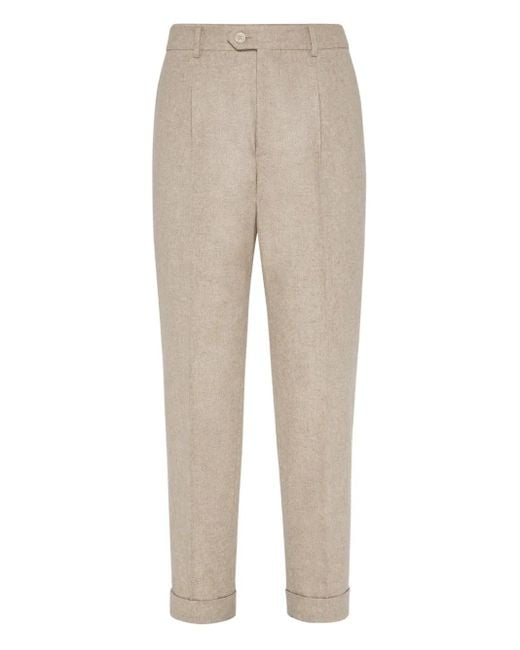 Brunello Cucinelli Geplooide Broek Met Cuffs in het Natural voor heren
