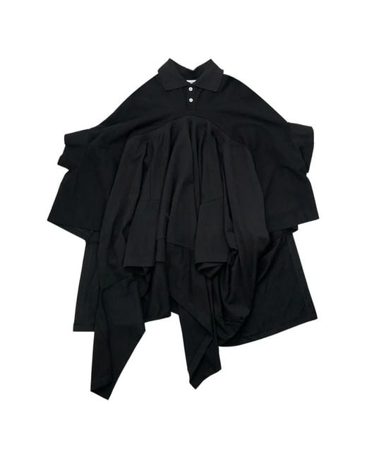 Torishéju Black Draped Asymmetric Polo Shirt