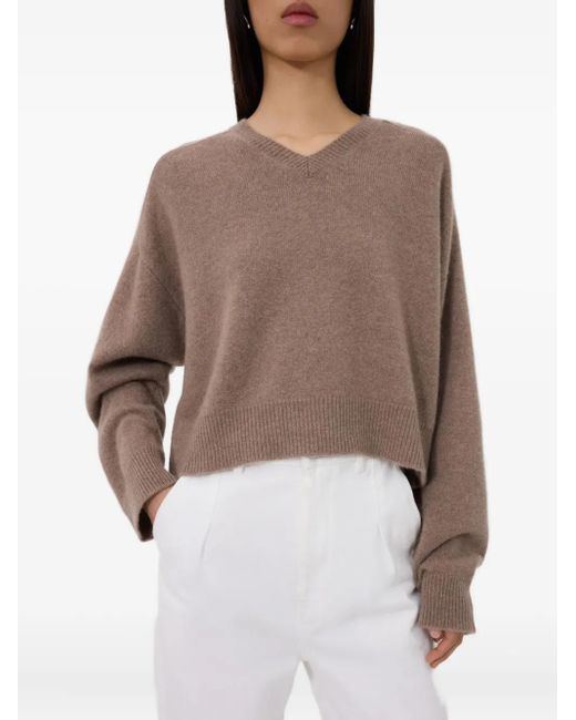 Loulou de Saison Anzor Lds Trui Met Geribbeld Detail En V-Hals in het Brown