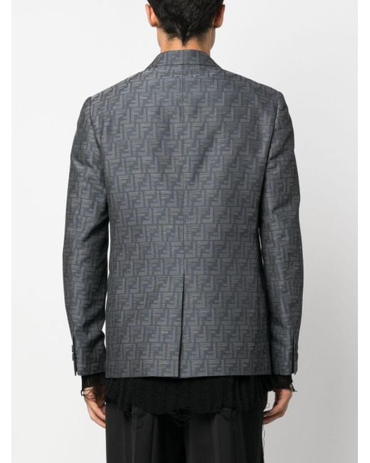 Fendi Gray Monogram-print Peak-lapels Blazer for men