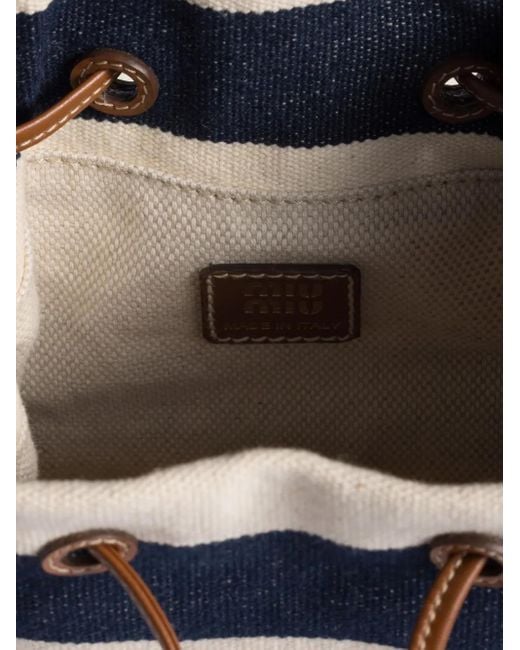 Borsa A Secchiello A Righe di Miu Miu in White