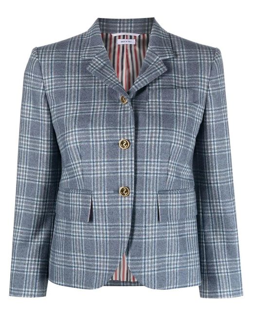 Thom Browne Blue Check-Print Single-Breasted Blazer