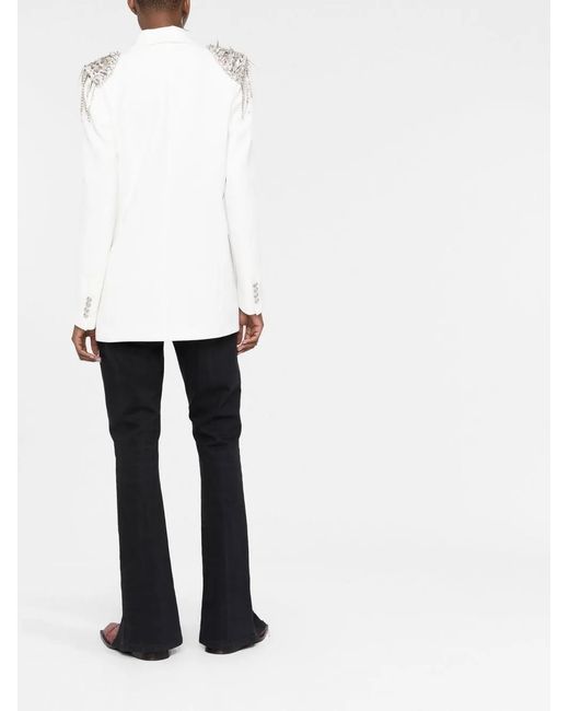 Philipp Plein White Crystal-Embellished Double-Breasted Blazer