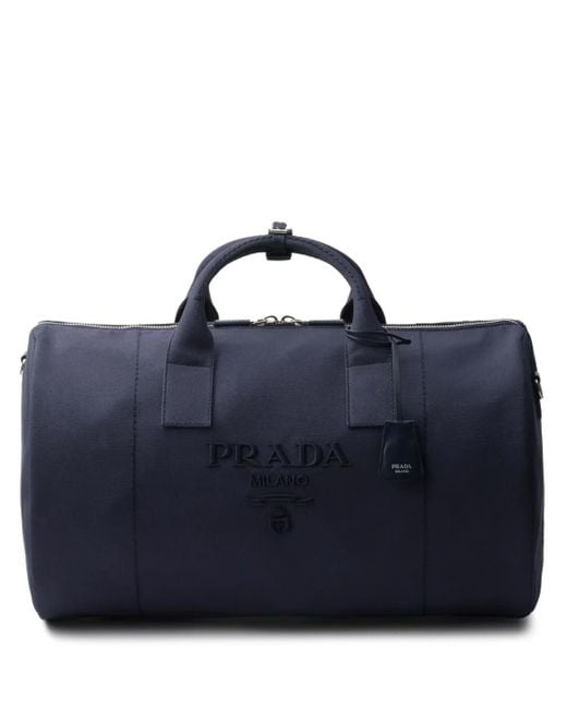 Prada Blue Logo-Embossed Duffle Bag