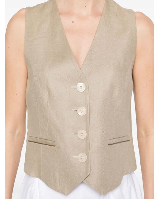 Peserico Natural Tailored Linen Gilet With Deep V-Neckline