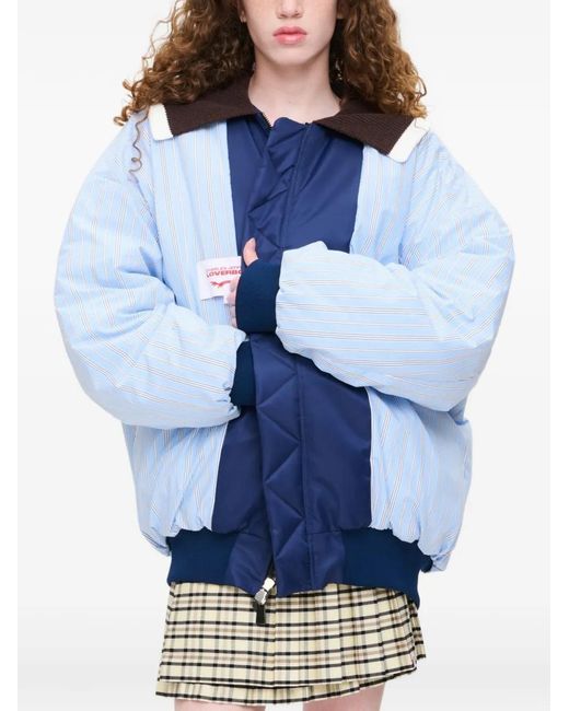 Charles Jeffrey Blue Logo-Embbroidered Bomber Jacket
