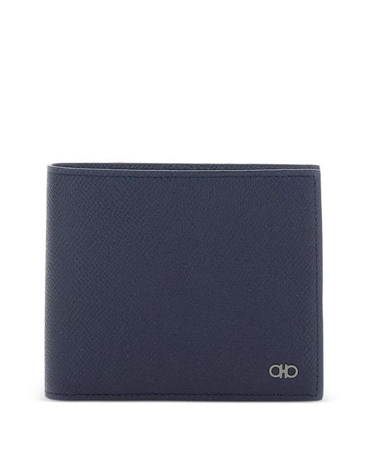 Ferragamo Blue Gancini Pebbled Leather Wallet for men