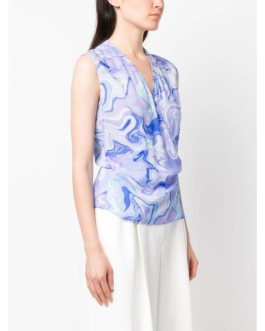 BCBGMAXAZRIA Blue Marbled-Pattern Sleeveless Blouse