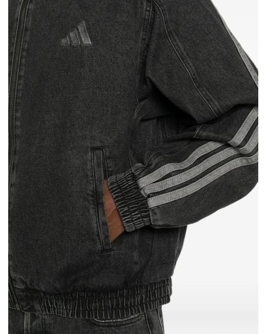 Adidas Black Logo-Embroidered Zip-Up Denim Jacket for men