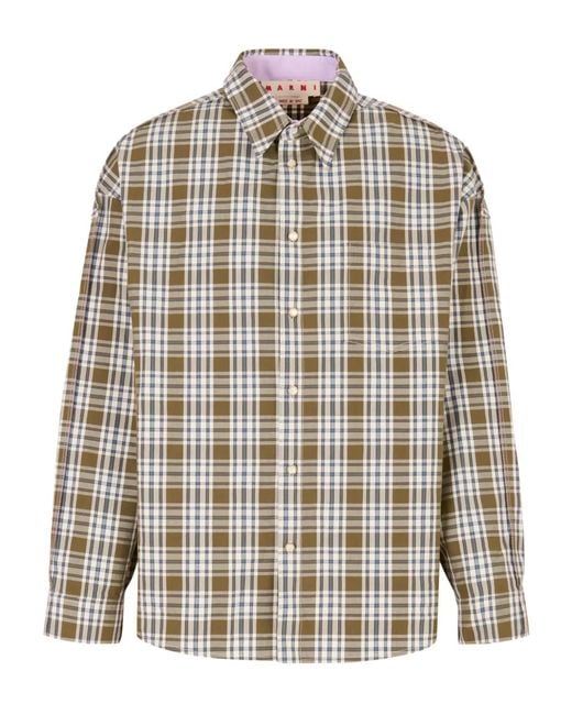 Marni Green Checked-Pattern Long-Sleeve Shirt for men