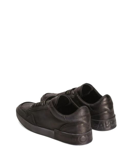 Dolce & Gabbana Black Portofino Leather Lace-Up Sneakers for men