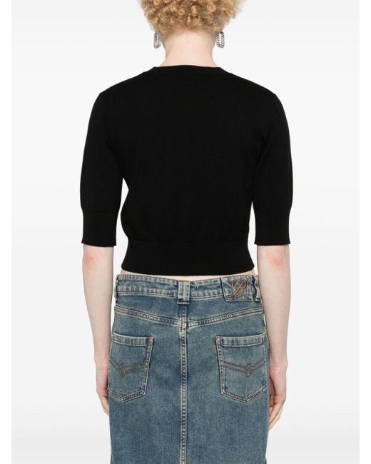 DSquared² Black Cropped Fine-knit Top