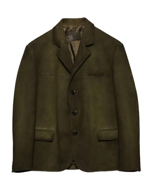 Prada Green Single-Breasted Suede Jacket for men