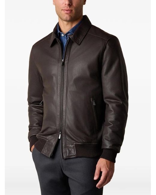 Brooks Brothers Black Leather Bomber Jacket for men