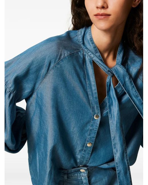 Twinset Blue Balloon-Sleeved Denim Shirt