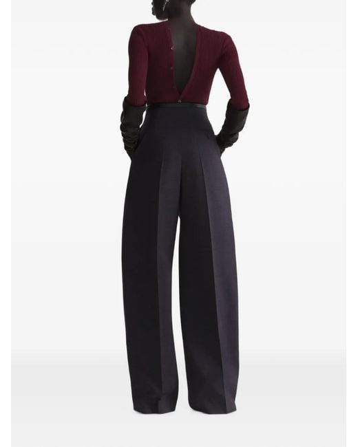 Mugler Purple Ribbed-Knit Button-Up Bodysuit