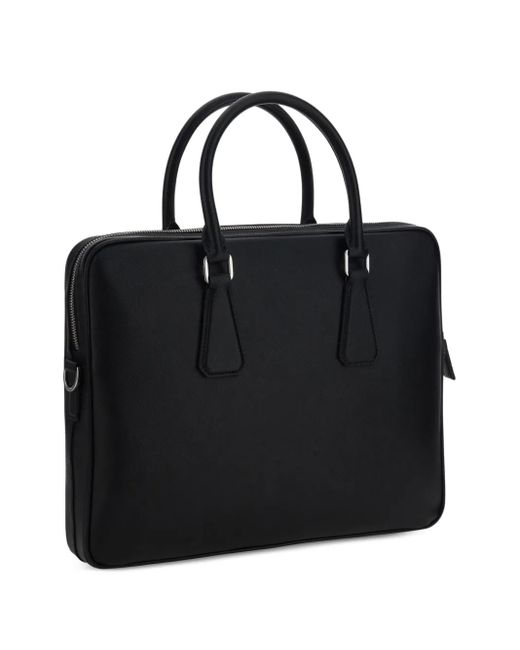 Prada Black Triangle-Logo Leather Briefcase