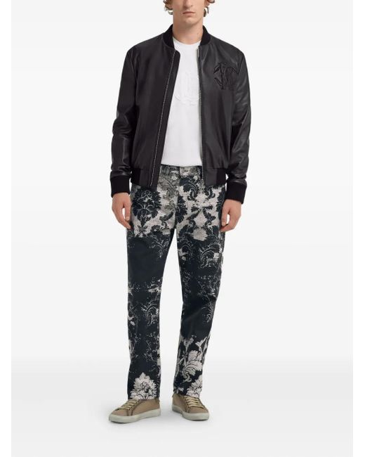 Roberto Cavalli Black Embossed Leather Jacket for men