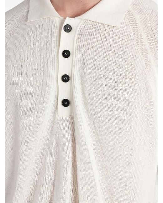 Grayed White Raglan-Sleeve Button-Down Polo Shirt for men
