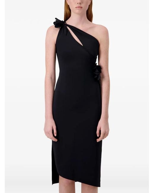Coperni Black Robe Courte Asymétrique À Fleurs