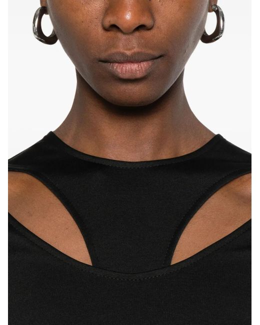 RHIZOME Black Evelyn Cut-Out Asymmetric Midi Dress