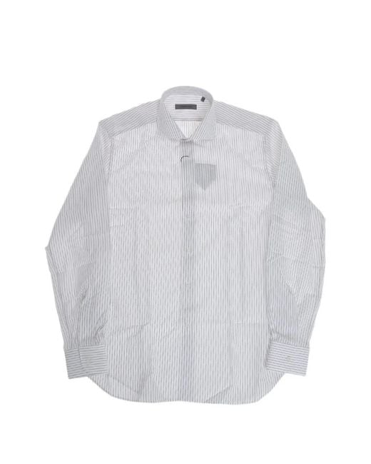 Corneliani Gray Striped French-Collar Shirt for men