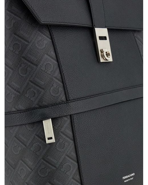 Ferragamo Black Monogram-Jacquard Backpack for men