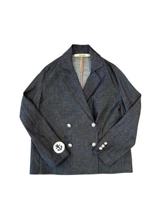 ..,merci Blue Double-Breasted Anchor-Patch Jacket