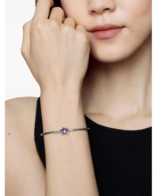 David Yurman White Sterling Chatelaine Diamond And Amethyst Bracelet (3Mm)