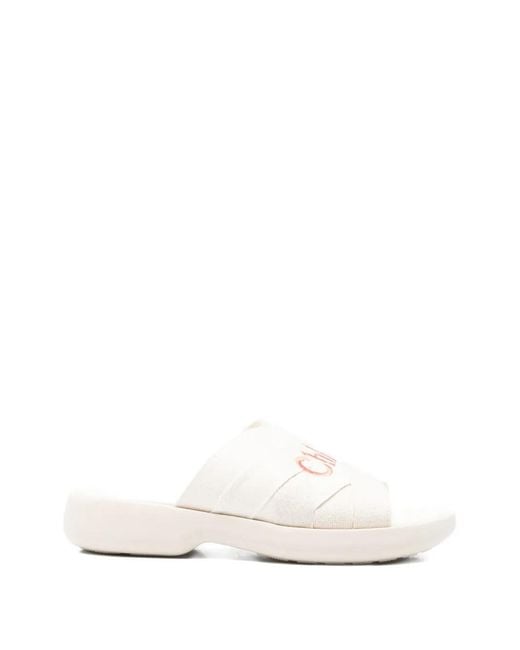 Chloé White Chic Embroidered Sandals With Recycled Rubber Sole