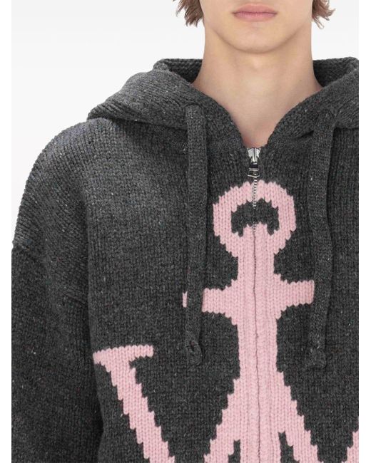 J.W. Anderson Black Intarsia Knit-logo Hooded Sweatshirt for men