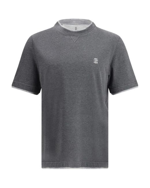 Brunello Cucinelli Gray Crew-Neck Embroidered-Logo T-Shirt for men