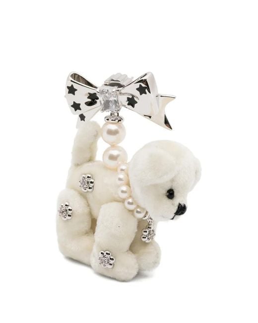 YVMIN White Bow-Detail Puppy-Motif Earring