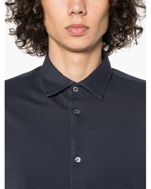 Fedeli Piqué Cotton Shirt in het Blue voor heren