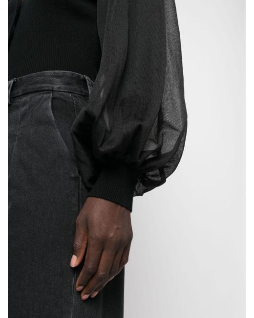Ulla Johnson Black Semi Sheer-sleeves V-neck Cardigan