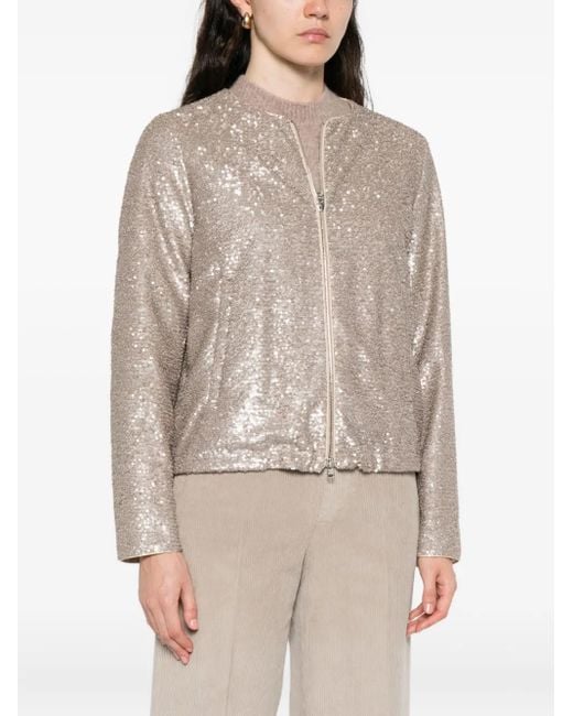 Herno White Sequinned Zip-Up Jacket