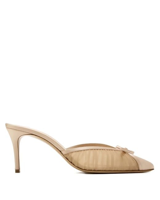 Andrea Wazen Natural 75Mm Kris Pleated Bow Mules