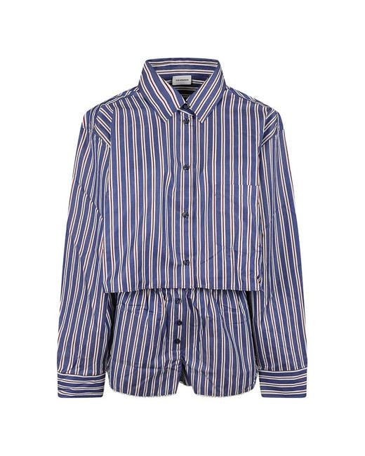 ANDAMANE Blue Arabella Striped Shirt And Shorts Set