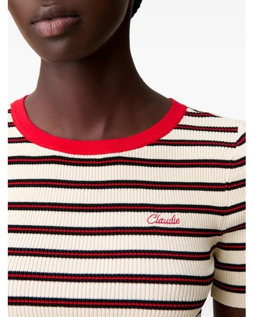 Claudie Pierlot Red Tricolour Striped T-Shirt