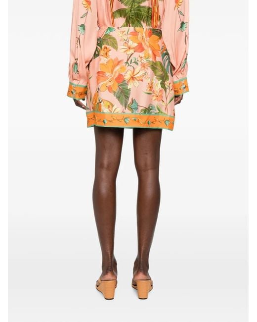 Farm Rio Orange Mini Skirt With Birds Print