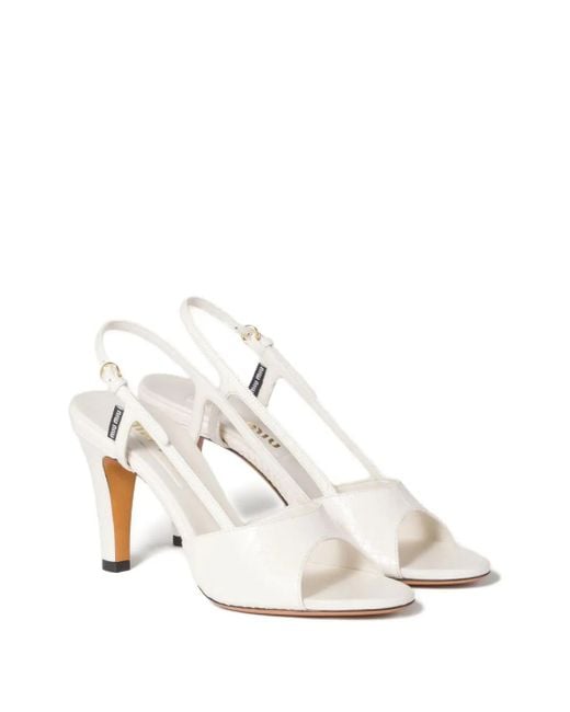 Miu Miu White Slingback Leather Sandals