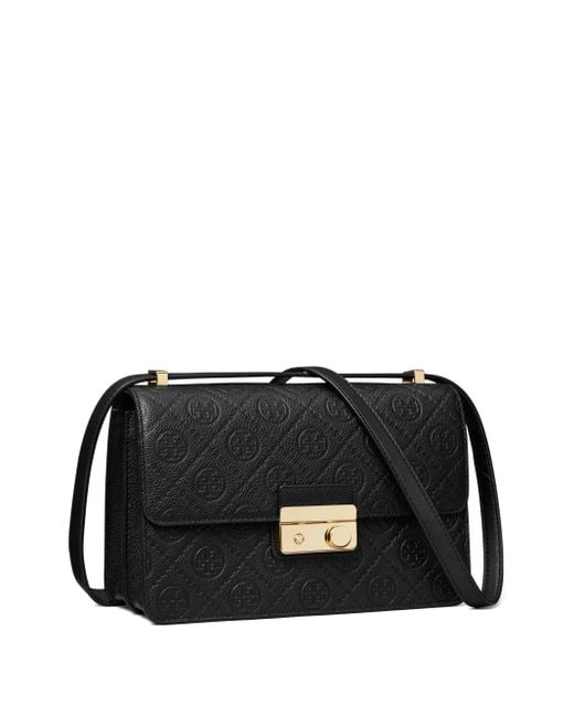 Tory Burch Black T-Monogram Embossed Leather Shoulder Bag