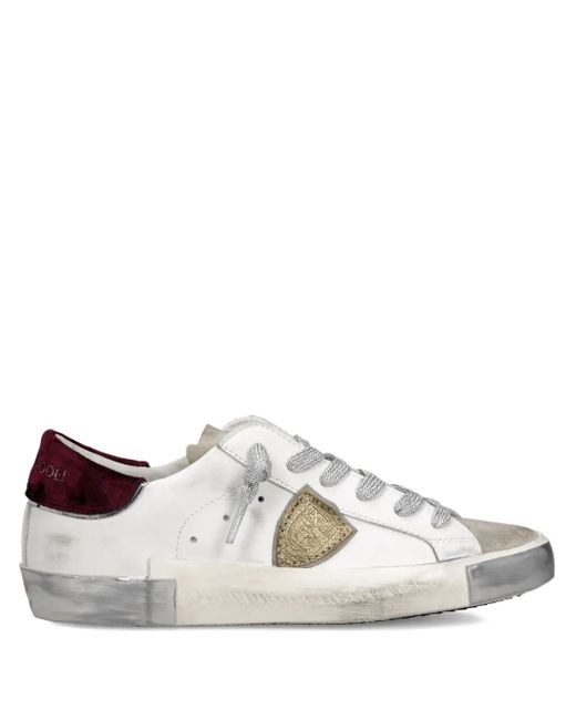 Philippe Model White Distressed Leather Low-Top Sneakers