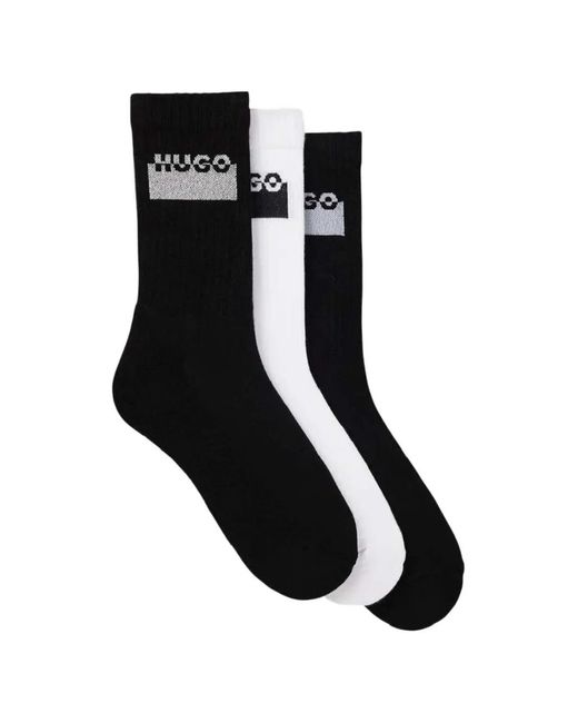 HUGO Black Logo-Detail Socks (Set Of Three) for men
