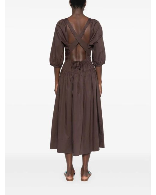 Twinset Brown Poplin Midi Dress