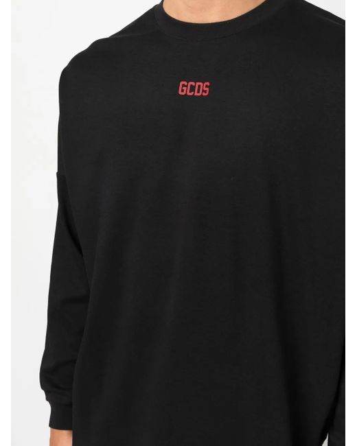 Gcds Black Long-Sleeved Logo-Print T-Shirt for men
