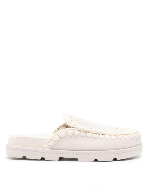 Mou White Almond Suede Slippers