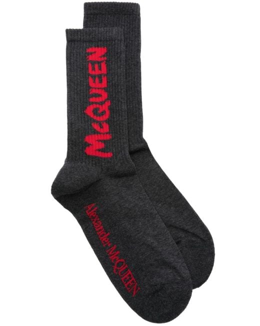 Alexander McQueen Black Intarsia-logo Ankle Socks for men