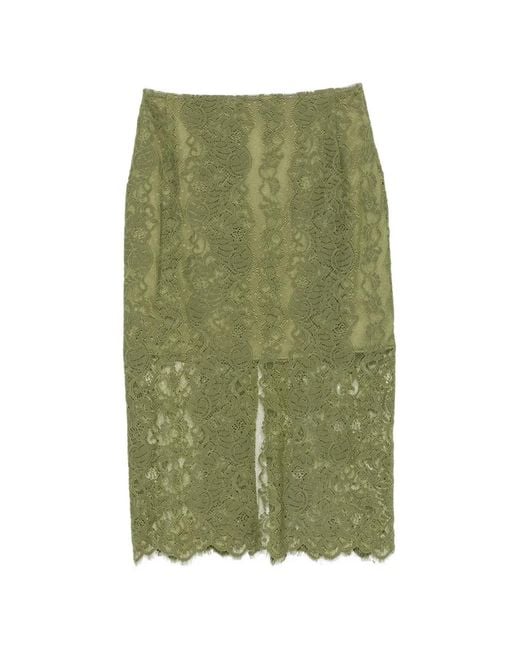 Imperial Green Floral-Lace Pencil Midi Skirt