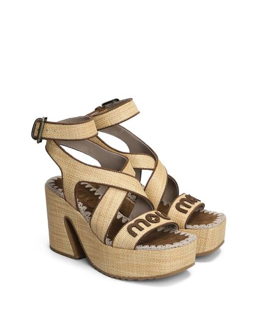 Mou Metallic 100Mm Raffia Platform Sandals